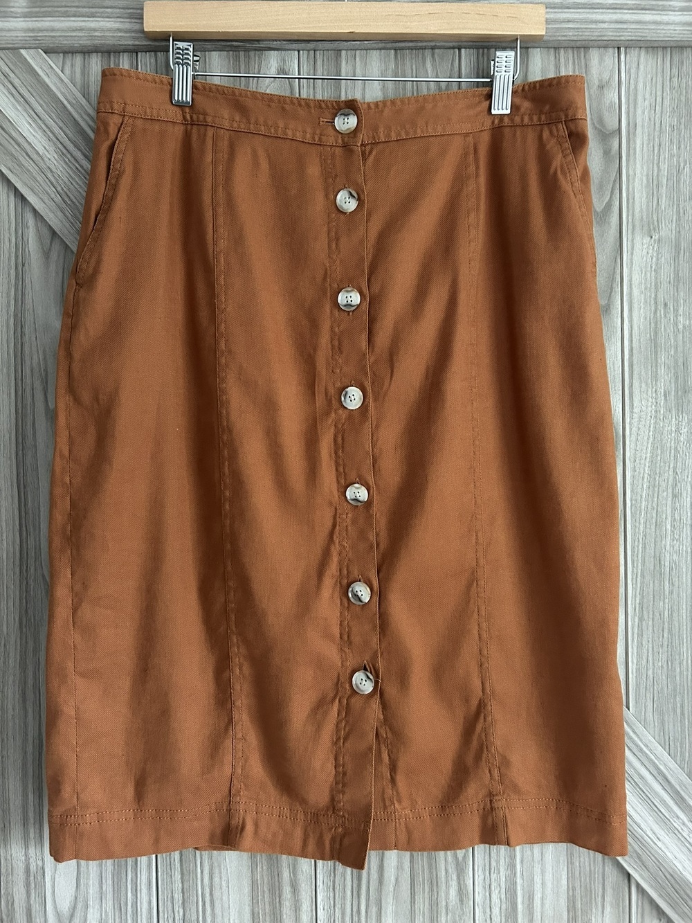 Banana Republic Rust Terracotta Linen-Cotton Button-Front Pencil Skirt - Size 14